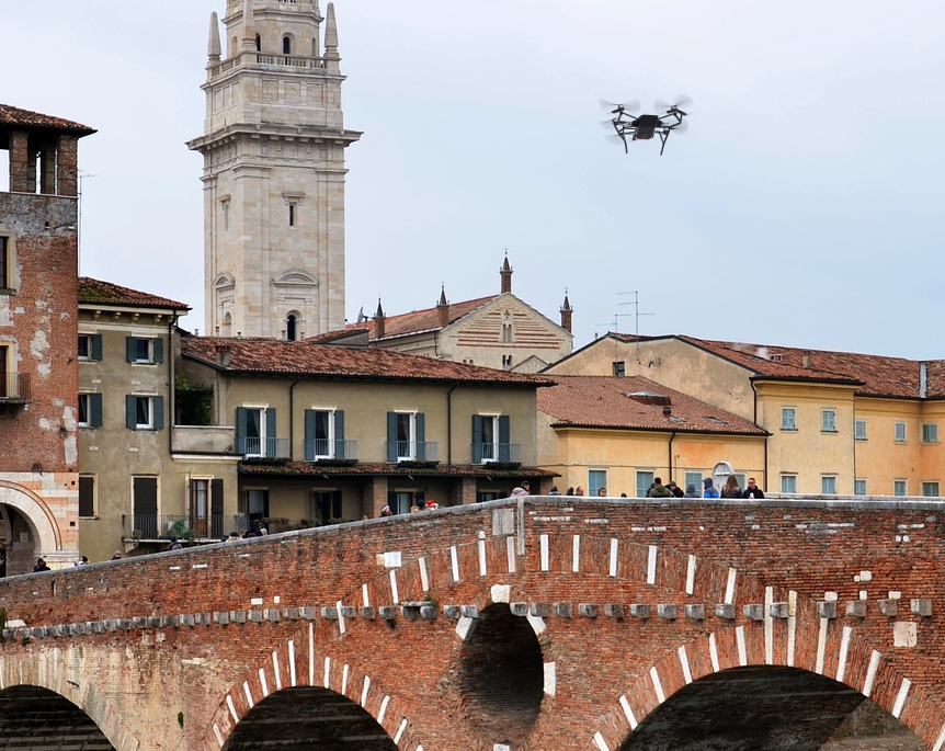 drone fly over the bridge